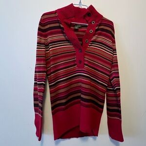 Eddie Bauer Striped Red Sweater with Button Detail